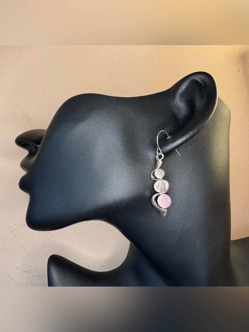 Silver-Tone Pink Drop Earrings